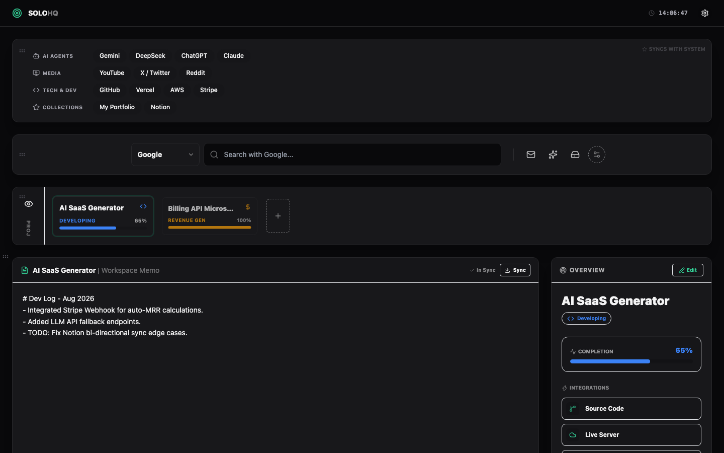 SoloHQ dashboard preview