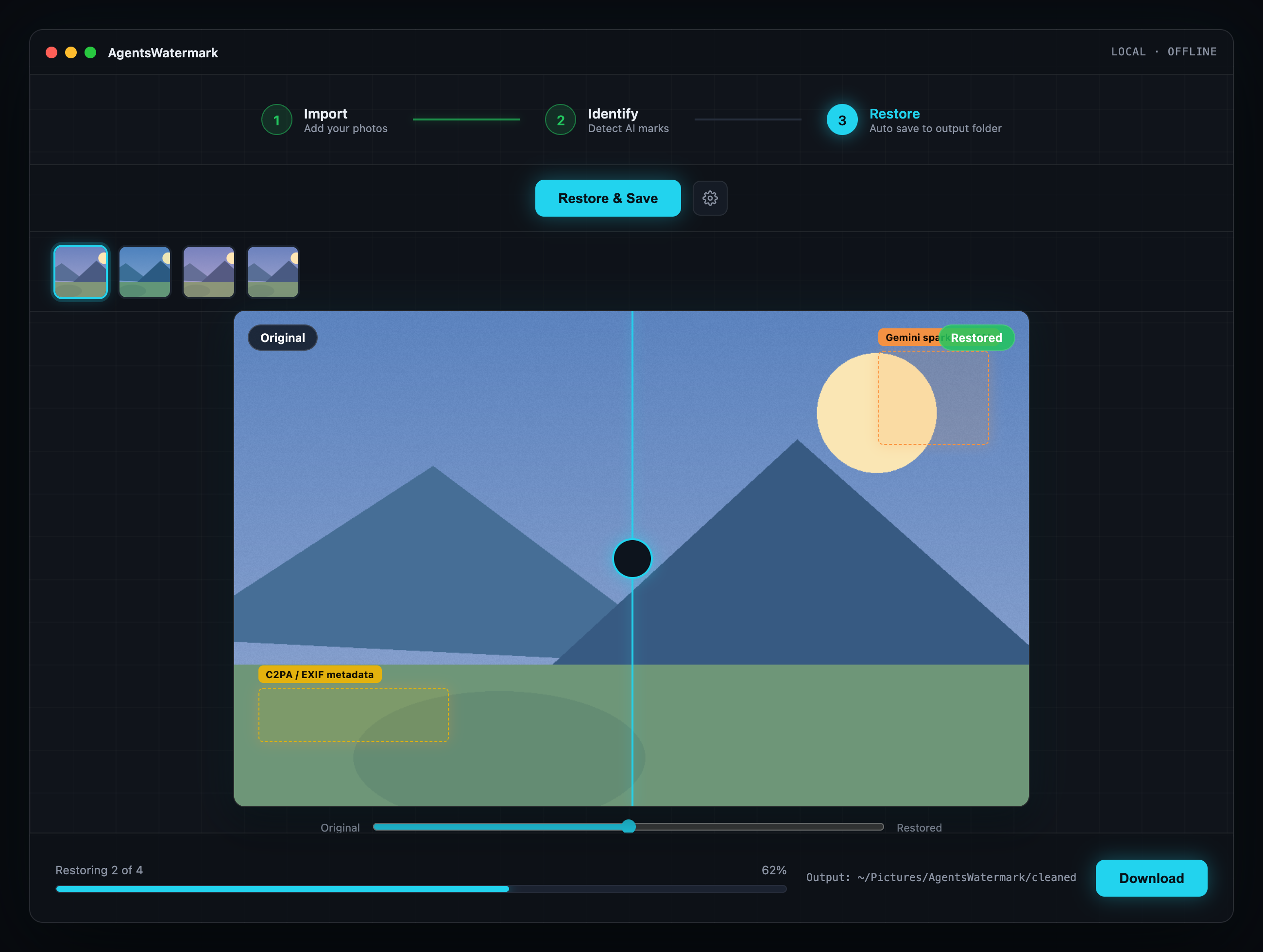 Watermark Factory dark UI